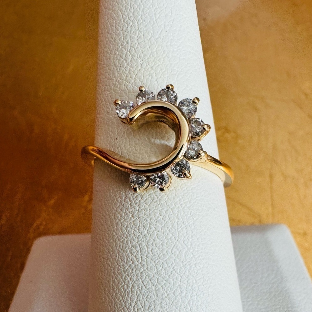 14K Yellow Gold Diamond Bypass Swirl Ring size 8.5